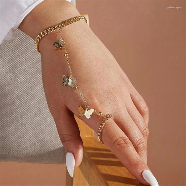 Pulseras de eslabones, pulsera de cadena con colgante de mariposa a la moda para mujer, anillo gótico Punk para dedo, regalos de Navidad de año 2023