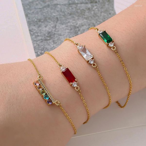 Pulseras de eslabones, brazalete con incrustaciones de circón colorido a la moda para mujer, pulsera con apertura de dijes de diamantes de imitación chapados en oro y cobre de tendencia Vintage