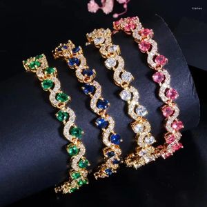 Bracelets à maillons en Zircon pour femmes, bijoux délicats, romantiques, ondulés colorés, strass scintillants, tendance, robe de soirée