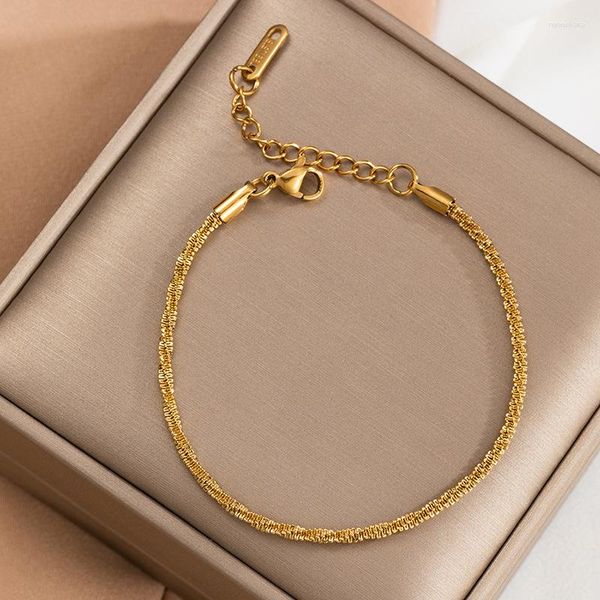 Bracelets à maillons couleur or pour femmes, chaîne en corde torsadée, charmant Flash, bijoux de poignet en acier inoxydable, longueur réglable