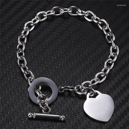 Bracelets à maillons en acier inoxydable pour femmes, breloque en forme de cœur, Vintage, plaqué or, Punk, chaîne épaisse, bijoux à la main, 2024