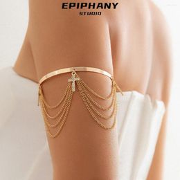 Link Armbanden Fashion Holiday Opening Bracelet Arm Chain Minimalistische Cross Pendant Tassel Bangles voor vrouwen sieraden