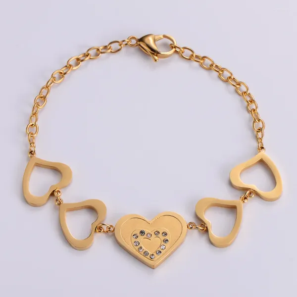 Bracelets à maillons à la mode, cœur ajouré, amitié avec zircone cubique, bijoux simples en acier inoxydable en vrac, 2023