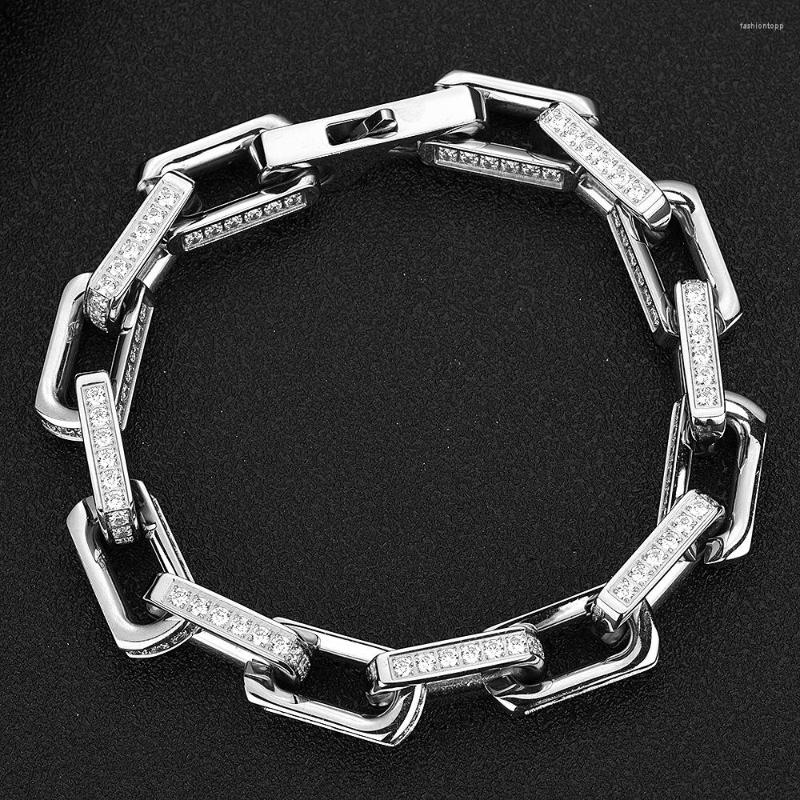 Link Bracelets Fashion Hollow Square Choker Bracelet Silver Color Stainless Steel Chain Hip Hop Wrist For Men Party Jewelry Gift