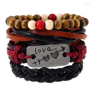 Schakelarmbanden Mode-sieraden voor vrouwen Leer 1 set Houten kralen Liefde Legering Bedels Waxkoord Gevlochten Armbanden voor koppels