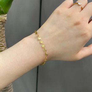 Bracelets à maillons, bijoux à la mode, sans ternissement, délicat, plaqué Pvd 18 carats, fleur florale, en acier inoxydable, cercle de lumière du soleil en relief