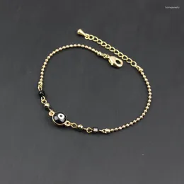 Bracelets à maillons, bijoux à la mode, cadeau pour femmes, chaîne de perles rondes de haute qualité, plaqué or 18 carats, peinture Double face, œil du diable noir