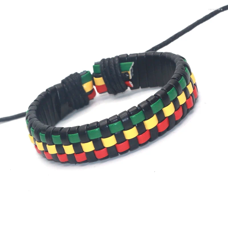 Link Bracelets Fashion Leather Women's Adjustable Braid Bracelet For Men Rasta Color Jewelry