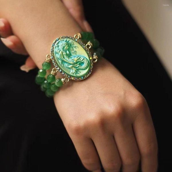 Lien Bracelets Mode Sirène Bracelet Vintage Opale Verre Perlé Vert Pour Les Femmes