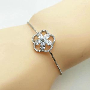 Link Armbanden Mode Micro Pave CZ Zirkoon Pruimenbloesem Armband Box Chain Verstelbare Voor Vrouwen Sieraden Vriend Gift