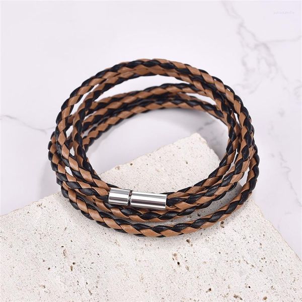 Lien Bracelets Mode Multi Couche 7 Couleur En Cuir Longue Chaîne Tissé À La Main Corde Bracelet Pour Femmes Hommes Bijoux En Gros