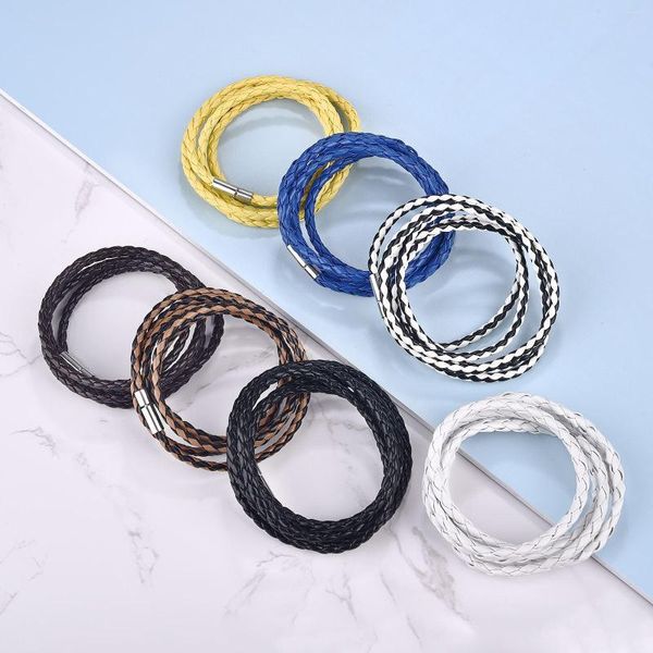 Bracelets à maillons multicouches en cuir, 7 couleurs, longue chaîne tissée à la main, bijoux pour femmes et hommes, prix bas, vente en gros