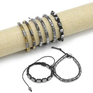 Bracelets liens mode d'hématite naturelle en pierre or argenté noir a réglable sans magnétisme perles d'ornements de bijoux pour usure quotidienne