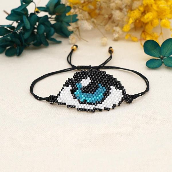 Pulseras de eslabones Moda Personalidad Estilo étnico Ojo del diablo turco Ojos azules Con cuentas Miyuki Pulsera de cuentas de arroz Mujer