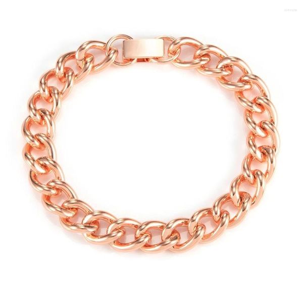 Bracelets à maillons en cuivre pur pour hommes et femmes, chaîne cubaine plaquée or Rose, bijoux sains haut de gamme