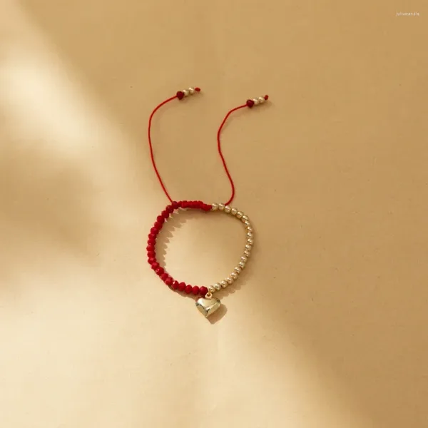 Bracelets de liaison Bracelet en pierre cristalline de coeur tissé à la main pure