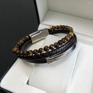 Link armbanden mode retro leer gevlochten kraal armband punk roestvrij staal dames voor heren creatief paar sieraden geschenk groothandel