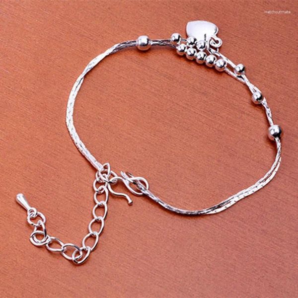 Bracelets à maillons Mode Argent Plaqué Charme Bracelet Doux Coeur D'amour Et Boule En Métal Femmes Filles Anniversaire Cadeau De La Saint-Valentin