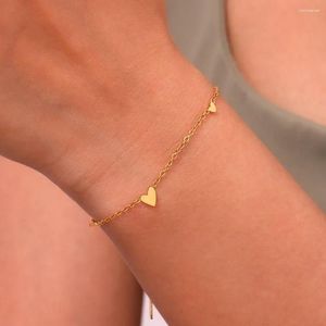 Bracelets à maillons à la mode, petit Mini cœur délicat, chaîne de bras, bijoux pour filles, Bracelet en acier inoxydable plaqué or, vente en gros