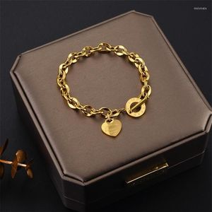 Bracelets à maillons en acier inoxydable pour femmes, couleur or, pendentif en forme de cœur, chaîne Punk, bijoux de Couple, Mujer268D