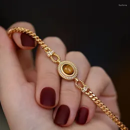 Bracelets à maillons en acier inoxydable pour femmes, bijoux en pierre naturelle d'oeil de tigre, Design Original coréen, Bracelet à breloques