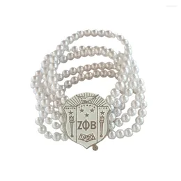 Link Bracelets Fashion University Association Zeta Phi Beta Enamel Charm 5 Layer Pearl Elastic Bracelet