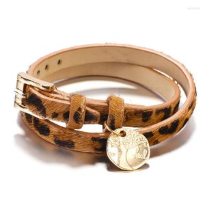 Bracelets à maillons en cuir, Vintage, bande léopard, avec pendentif arbre de vie, bijoux, vente en gros