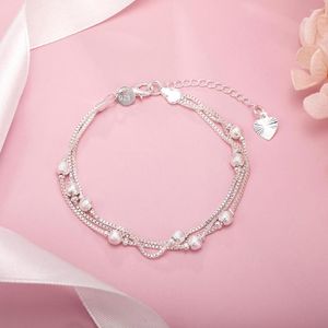 Link Armbanden Fashion Women Triple Frosted Bead Bracelet 925 Zilvergeplateerde sieradenketen voor dames bruiloftsfeestcadeaus Accessoires