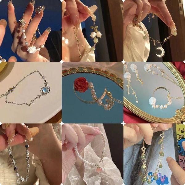 Bracelets de liaison mode Y2K Bracelet Crystal Pearl Camellias Luck Charm For Women Birthday Party Saint Valentin Bijoux 2023