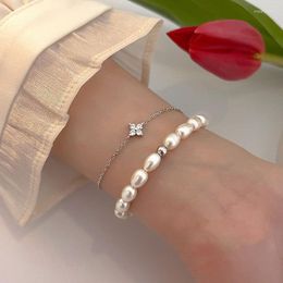 Lien Bracelets De Mode Zircon Fleur Baroque Perle Charme Bracelet Pour Femmes Filles Élégant Anniversaire Fête De Mariage Sl552