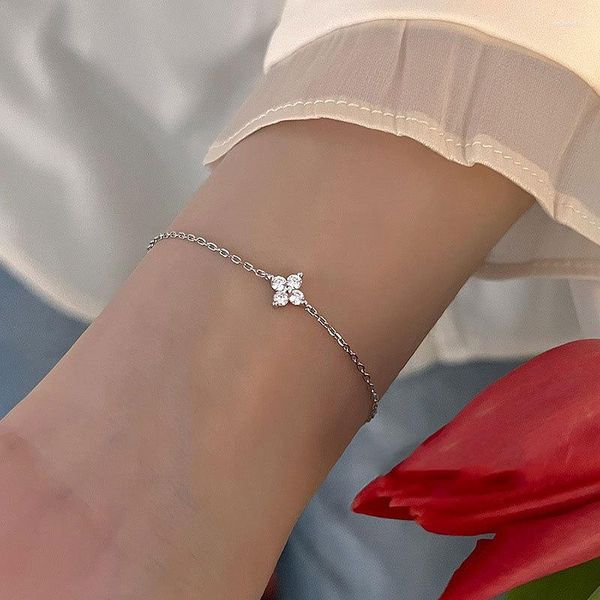 Pulseras de eslabones, brazalete con abalorio de cadena de flores de circón a la moda para mujeres y niñas, elegante cumpleaños, fiesta de bodas Sl552