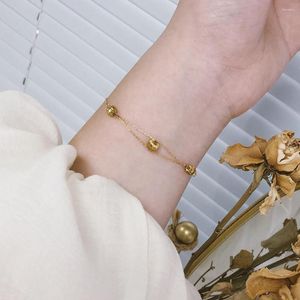Lien Bracelets À La Mode Perles Rondes Bracelet Pour Femmes Titane Acier Plaqué Or Simple Chaîne Réglable Bijoux Ne Se Fanent Pas