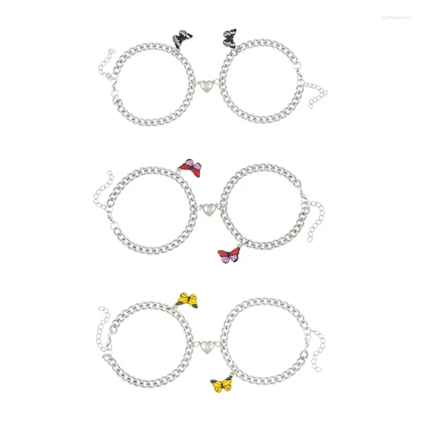 Bracelets à maillons à portée rapide, 2 pièces/ensemble, pour Couple papillon, amour, cœur, aimant, cadeau pour hommes et femmes