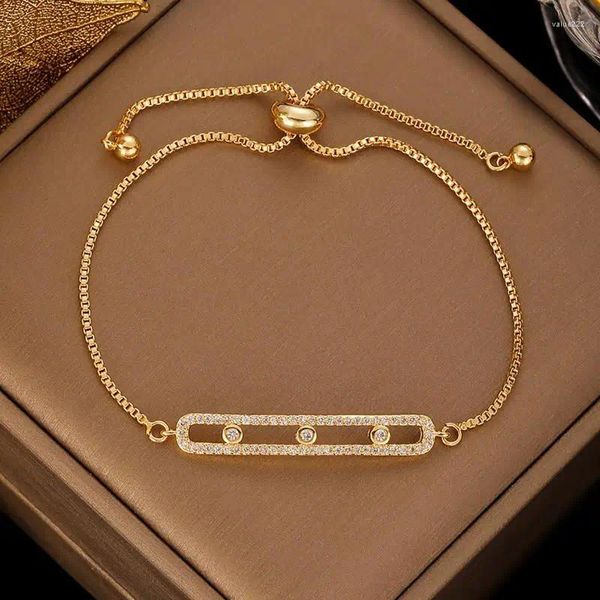 Pulseras de eslabones FEEHOW moda simple Cz Zirconia papel clip forma cadena para mujeres niñas lindo color oro pulsera joyería de fiesta