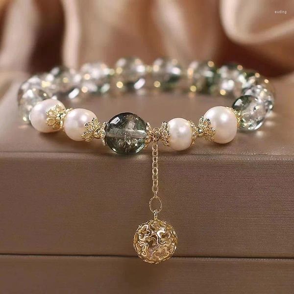 Bracelets à maillons FEEHOW Imitation perle cristal perlé pour femmes avec pendentif creux doux romantique corde élastique bijoux de fête