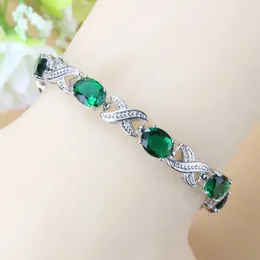 Bracelets à maillons pour femmes, bijoux de marque 925, couleur argent, Zircon cubique vert, accessoires de mariage, longueur réglable 18 3 CM