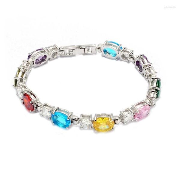 Bracelets à maillons Fleure Esme pour femmes, mignons, de luxe, avec breloques, goutte, rose, rouge, violet, bleu, péridot, zircone cubique, plaqué Rhodium, R663