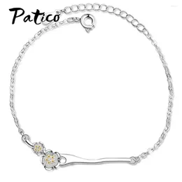 Bracelets de liaison fleur 925 Sterling Silver Charms Bracelet For Women Creative Lotus Bangle Sweet Friendship Gift Bijoux
