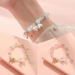 Bracelets de liaison forme de fleur en métal bowknot charme de perle bracelet extensible rose opale perles rondes espaceur vert mignon filles élastiques