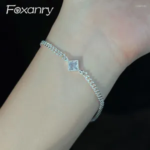 Bracelets à maillons Foxanry couleur argent carré géométrique Zircon Bracelet pour femmes minimaliste élégant doux mariage mariée bijoux accessoires