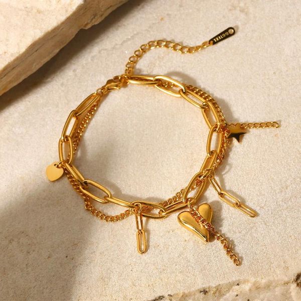 Bracelets à maillons de la mode française Style INS en acier inoxydable, pendentif étoile d'amour tridimensionnel, Double couche, vêtements pour femmes
