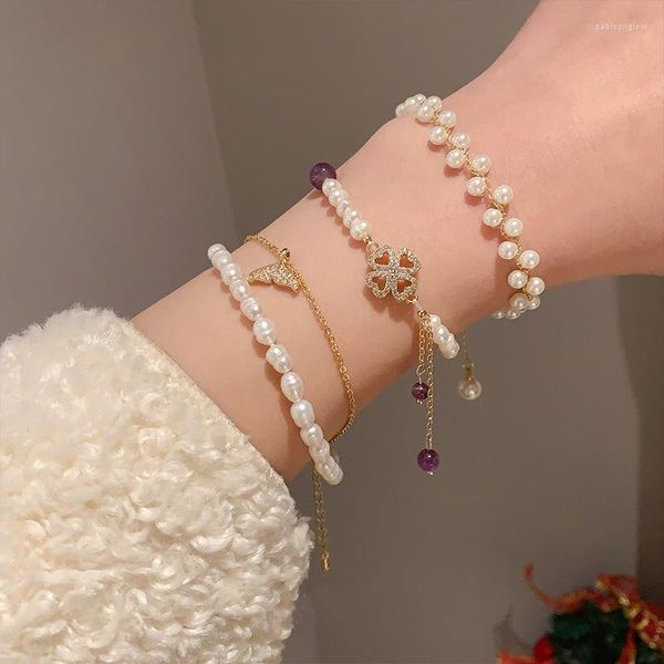 Bracelets à maillons Bracelet en perles d'eau douce sens de la mode coréenne abeille en queue de poisson Double couche petite amie bijoux cadeau de fête Couple