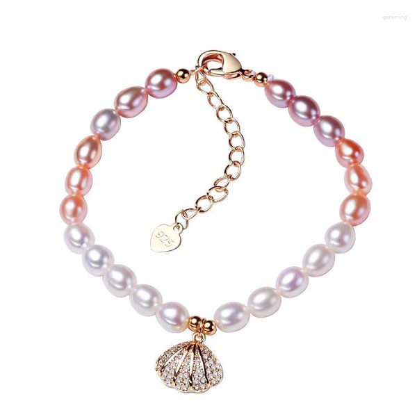 Pulseras de enlace Pulsera de perlas de agua dulce para mujeres circón pequeño caparra