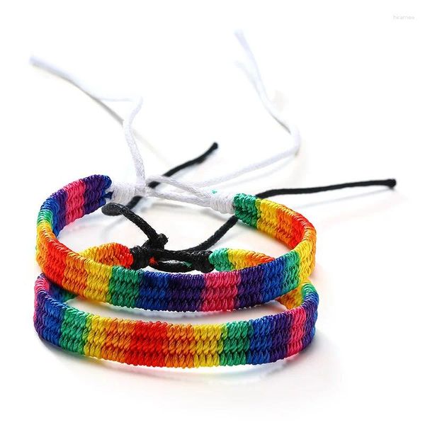 Bracelets à maillons Amitié Bracelet arc-en-ciel à nouer réglable en macramé tissé tressé chaîne gay lesbienne trans asexuel non binaire