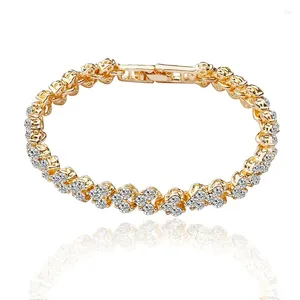 Bracelets à maillons pour femmes, plaqué or Rose, cristal clair brillant, Zircon, breloques en forme de cœur, élégantes connectées