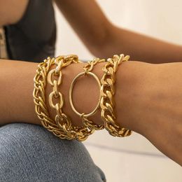 Pulseras de eslabones GD 4 unids/set bohemio Punk cadena cubana conjunto para mujeres encanto geométrico pareja moda pulseras joyería