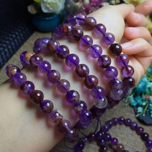 Bracelets à maillons en pierre naturelle véritable, Auralite colorée 23, pour femmes et hommes, violet, rouge, perles rondes du Canada, 6mm, 8mm, 10mm, bijoux