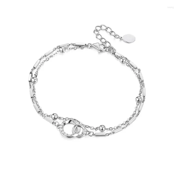 Pulseras de eslabones, pulsera geométrica de doble anillo para niñas, artesanías ligeras de lujo pequeñas y elegantes, regalo de cumpleaños para novia