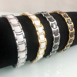 Link Armbanden Germanium Health Care Magnetic Bracelet Men Zwart/Witte heren Keramische goudkleur Roestvrijstalen sieradenaccessoires