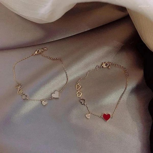 Lien Bracelets Fille Style Coréen En Forme De Coeur Diamant Pendentif C'est-à-dire Bracelet Pour Femmes Simple Mode Lumière De Luxe Bijoux Cadeau D'anniversaire 1 Pc